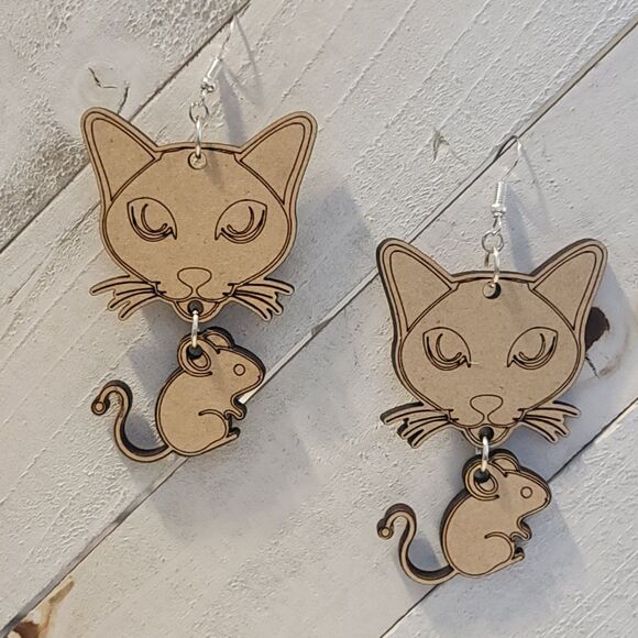 Handmade Cat and Mouse Earrings #1 - Picture 2 of 6